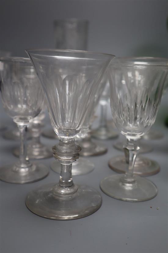 A Mary Gregory type glass vase, height 24cm, one other, an early 19th century ale glass and sundry other drinking glasses